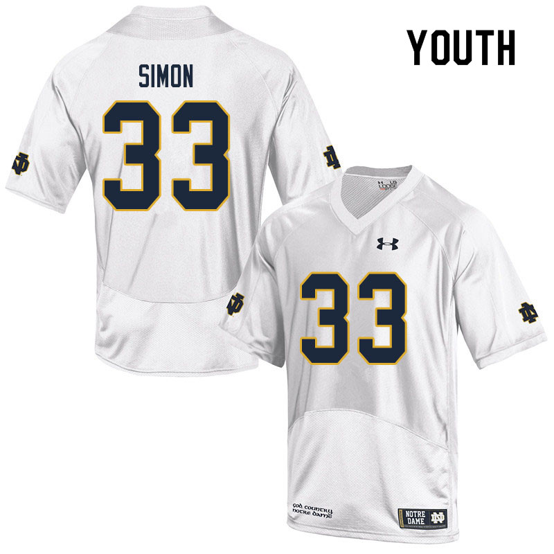 Youth NCAA Notre Dame Fighting Irish #33 Shayne Simon Stitched College Under Armour Authentic White Football Jersey IW10N57TM